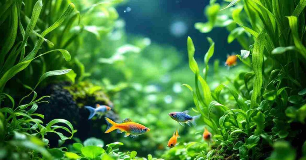 A lush aquarium filled with Vallisneria